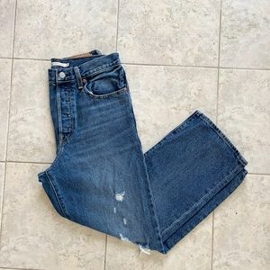 Ribcage ankle straight leg ripped Levis jeans